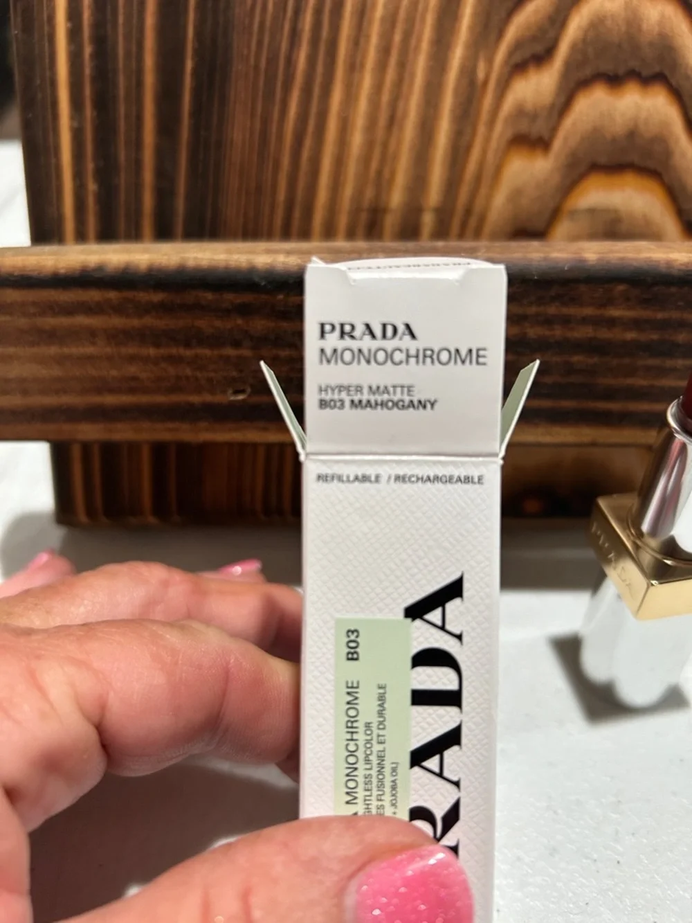 Prada Monochrome Hyper Matte Lipstick B03 Mahogany - Deep Mahogany Red